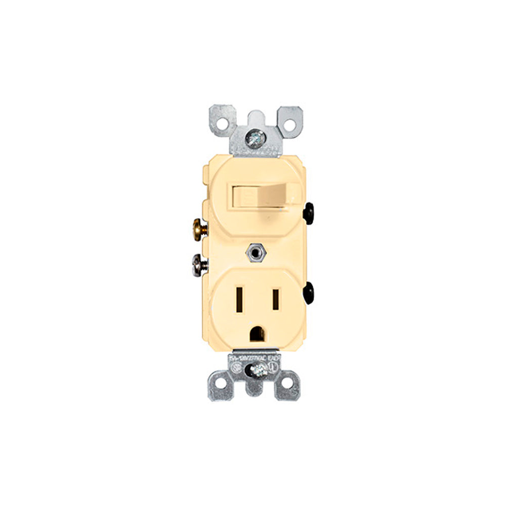 CONTACTO CON APAGADOR PALANCA 15A/127V. MARFIL 05225-00I LEVITON