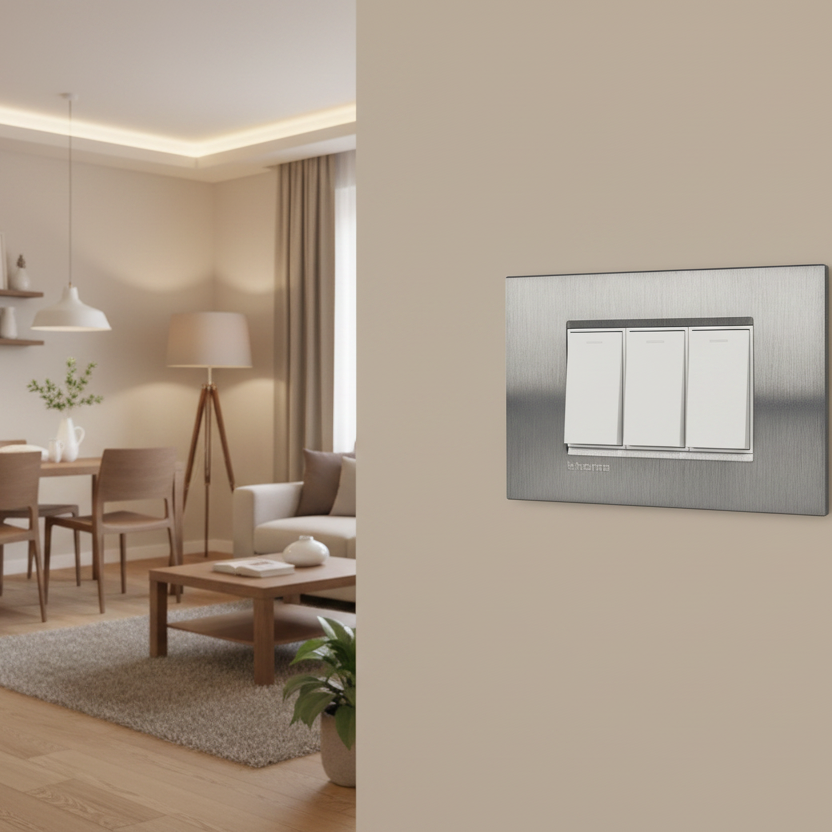 PLACA RECTANGULAR COLOR ACERO PULIDO 3 MOD. LNA4803ACS LIVING Y LIGHT