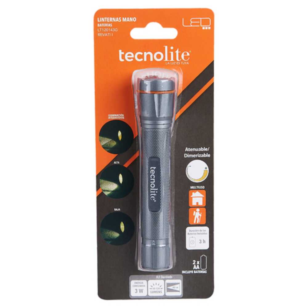 LINTERNA LED TECNOLITE REVATI I PORTÁTIL 3W LUZ DE DÍA ATENUABLE BATERÍAS INCLUIDAS