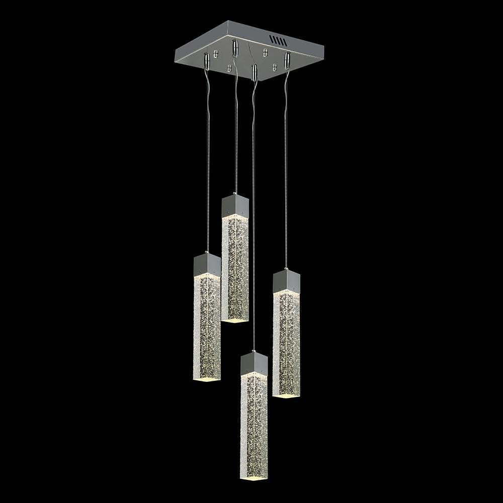 CANDIL COLGANTE CROMADO CRISTAL CUADRADO 4 LUCES 20 W