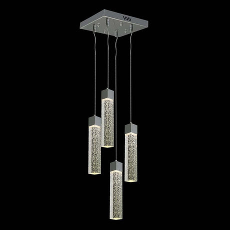 CANDIL COLGANTE CROMADO CRISTAL CUADRADO 4 LUCES 20 W