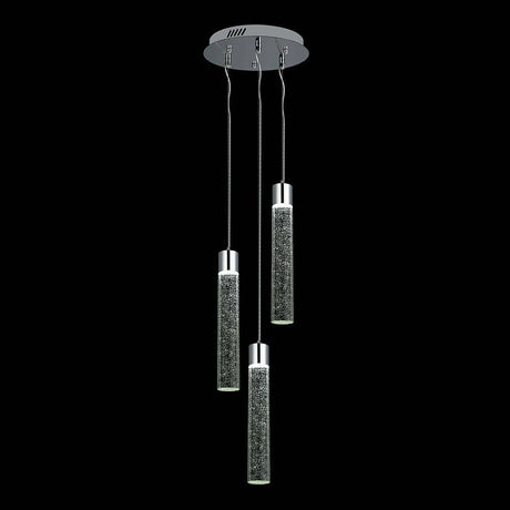 CANDIL COLGANTE CROMADA 3 CILINDROS CRISTAL BURBUJA 15 W