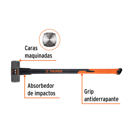 MARRO OCTAGONAL 10 LB.(4.5KG.) MANGO DE FIBRA DE VIDRIO 36" (90CMS.) MD-10F 16540 TRUPER *** OFRECER 1438GFV ***