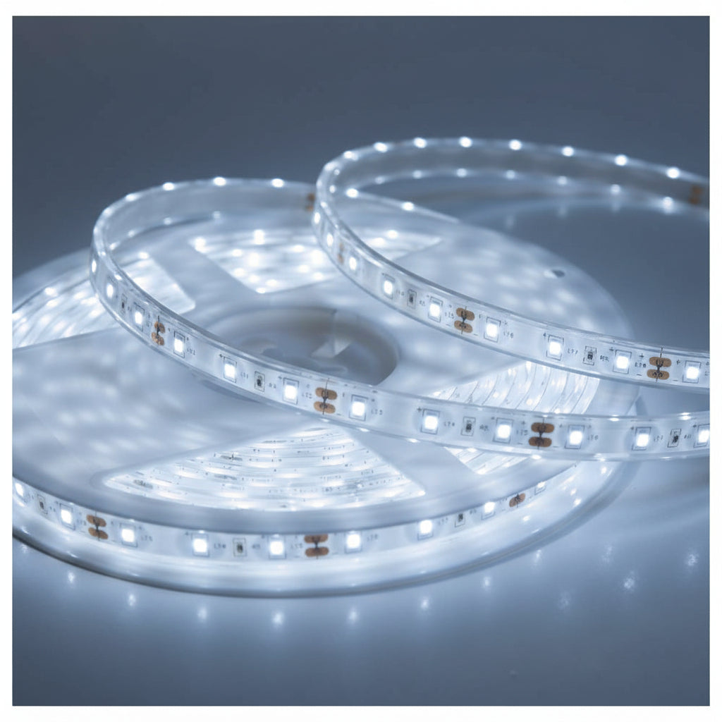 TIRA FLEXIBLE LEDS C/RECUBRIMIENTO VINIL 5M. 12V. IP68 LUZ DE DIA