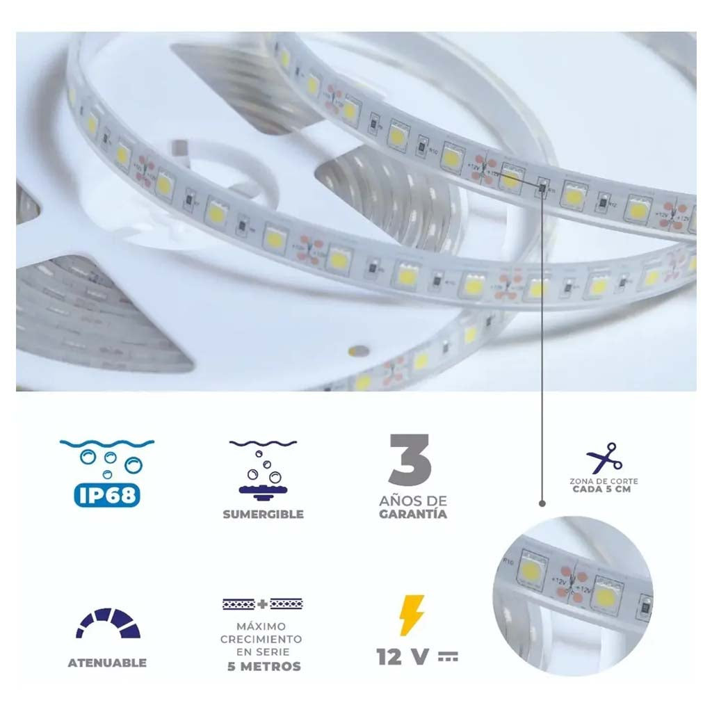 TIRA FLEXIBLE LED 5050 SMD 12V. IP68 L.D.