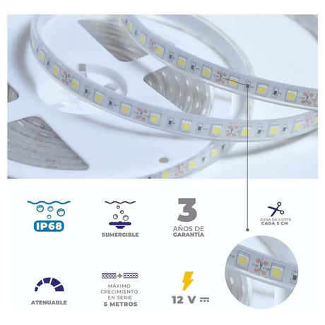 TIRA FLEXIBLE LED 5050 SMD 12V. IP68 L.D.