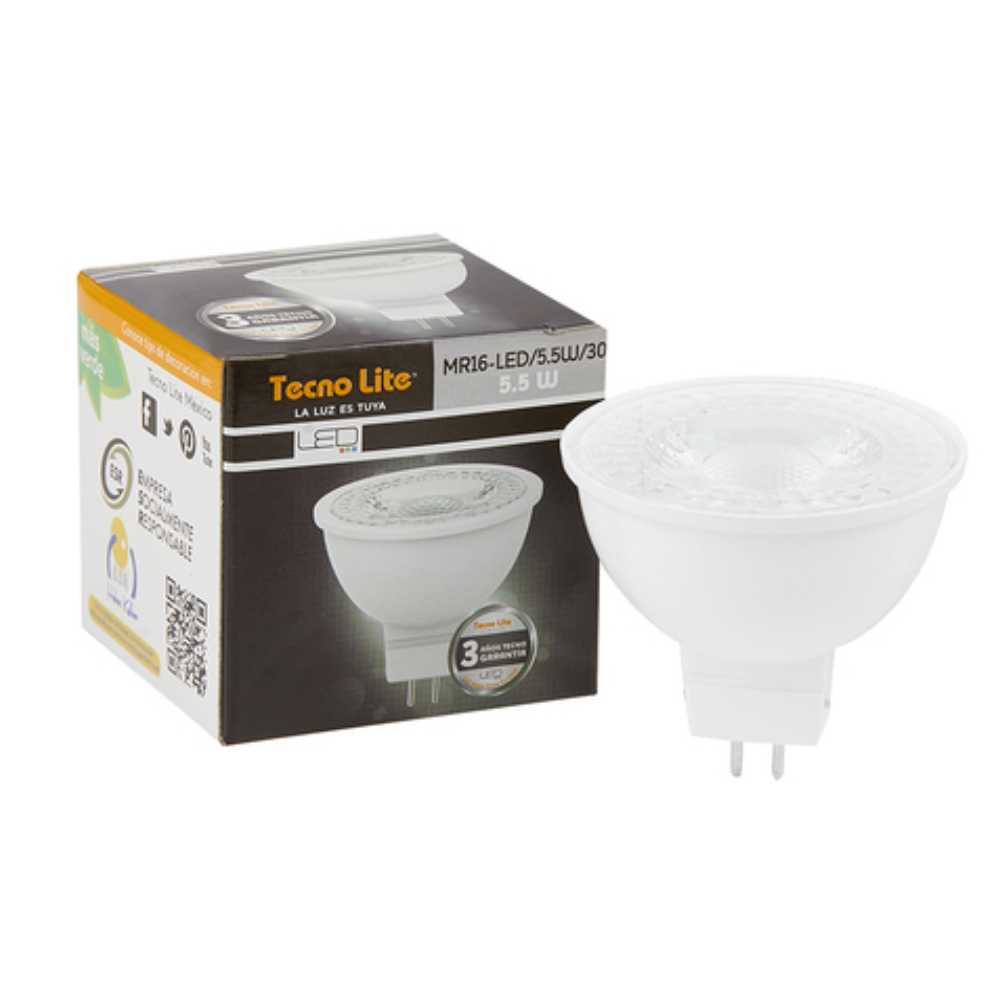 FOCO LED TECNOLITE 5.5W LUZ SUAVE CÁLIDA BASE GX5.3 NO ATENUABLE