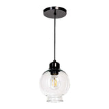 LUMINARIA COLGANTE LAMINA DE ACERO COLOR NEGRO + VIDRIO SOPLADO TRANSPARENTE 15CM H-120CM 127V CAJA COLOR GENERICA