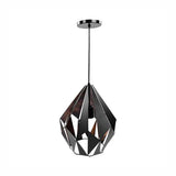 CAMPANA EN ACERO COLOR NEGRO CON INTERIOR DORADO BASE MATELICA Y CABLE EN COLOR NEGRO USO INTERIOR NO INCLUYE LAMPARA