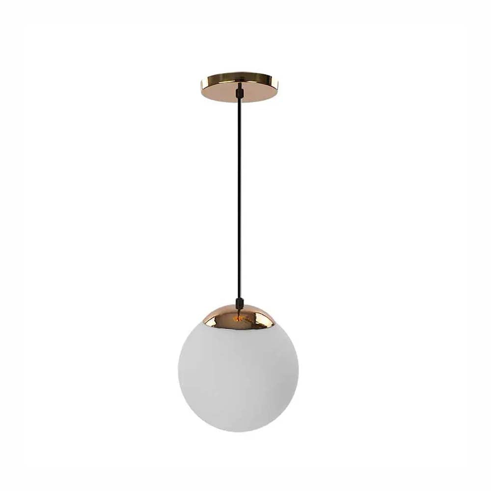 LUMINARIO COLGANTE ALUMINIO COLOR COBRE CON VIDRIO SOPLADO MATE BLANCO 20 CM H-120CM 127V LAMPARA OPCIONAL NO INCLUIDA
