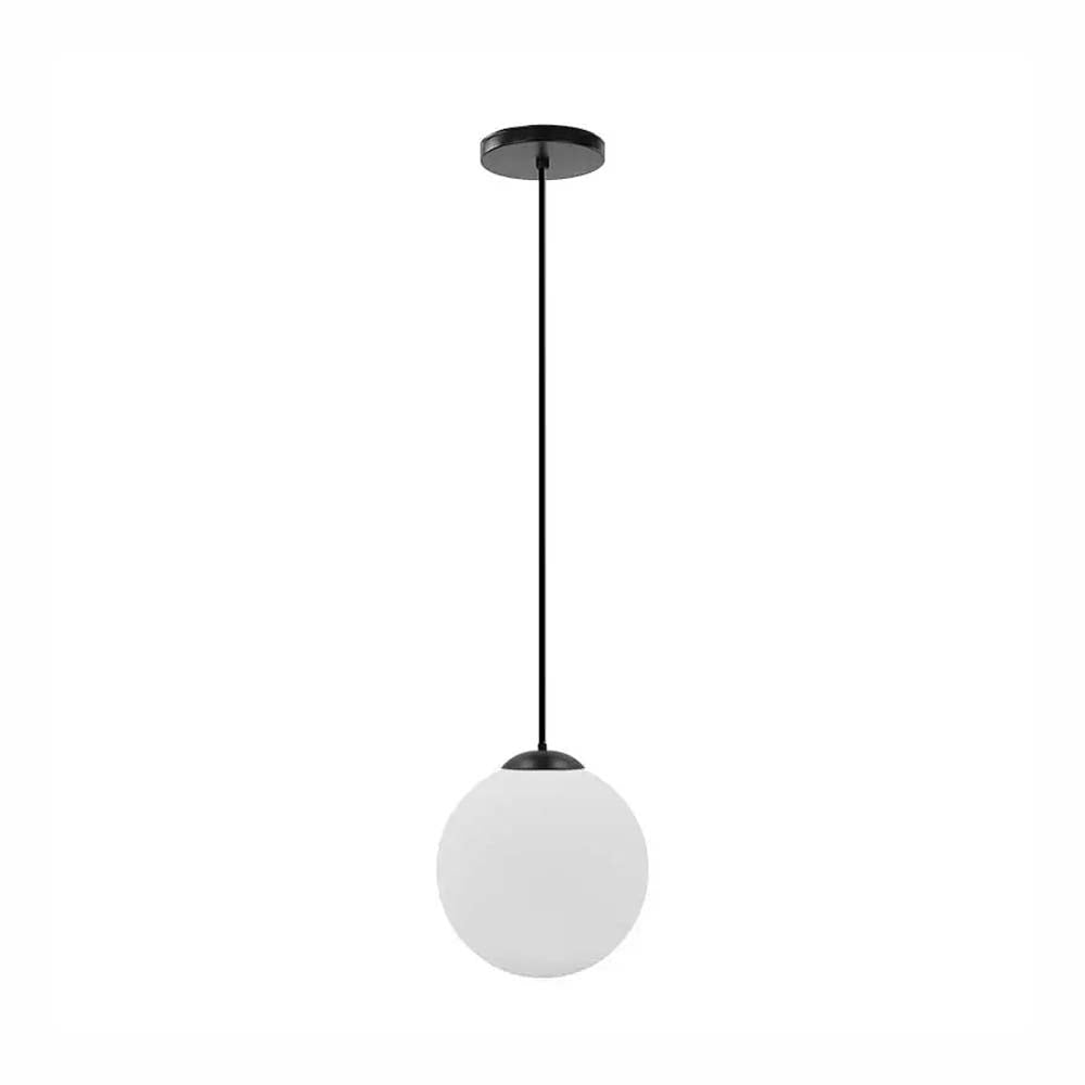 LUMINARIO COLGANTE ALUMINIO COLOR NEGRO CON VIDRIO SOPLADO MATE BLANCO 20CM H-120CM 127V LAMPARA OPCIONAL NO INCLUIDA
