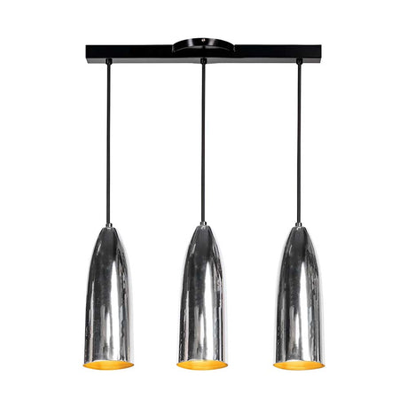 LUMINARIO COLGANTE PANTALLAS DE METAL COLOR CROMO EN RIEL DE 50CM COLOR NEGRO CABLE EN COLOR NEGRO 9CM H120CM USO INTERIOR NO INCLUYE LAMPARA*HAE2024*