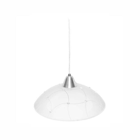LUMINARIO CANDIL COLGANTE PANTALLA EN VIDRIO INCRUSTACIONES DE VIDRIO SOPORTE EN METAL COLOR BLANCO BASE METALICA Y CABLE CRISTAL USO INTERIOR NO INCLUYE LAMPARA MAXXI