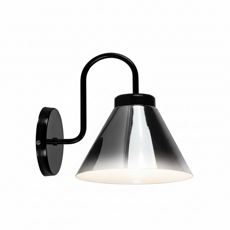 LUMINARIO DE PARED ARBOTANTE PANTALLA EN VIDRIO SOPLADO COLOR DEGRADADO CROMO (CR) BASE METALICA Y CABLE EN COLOR NEGRO 19CM 23.5X27CM USO INTERIOR NO INCLUYE LAMPARA