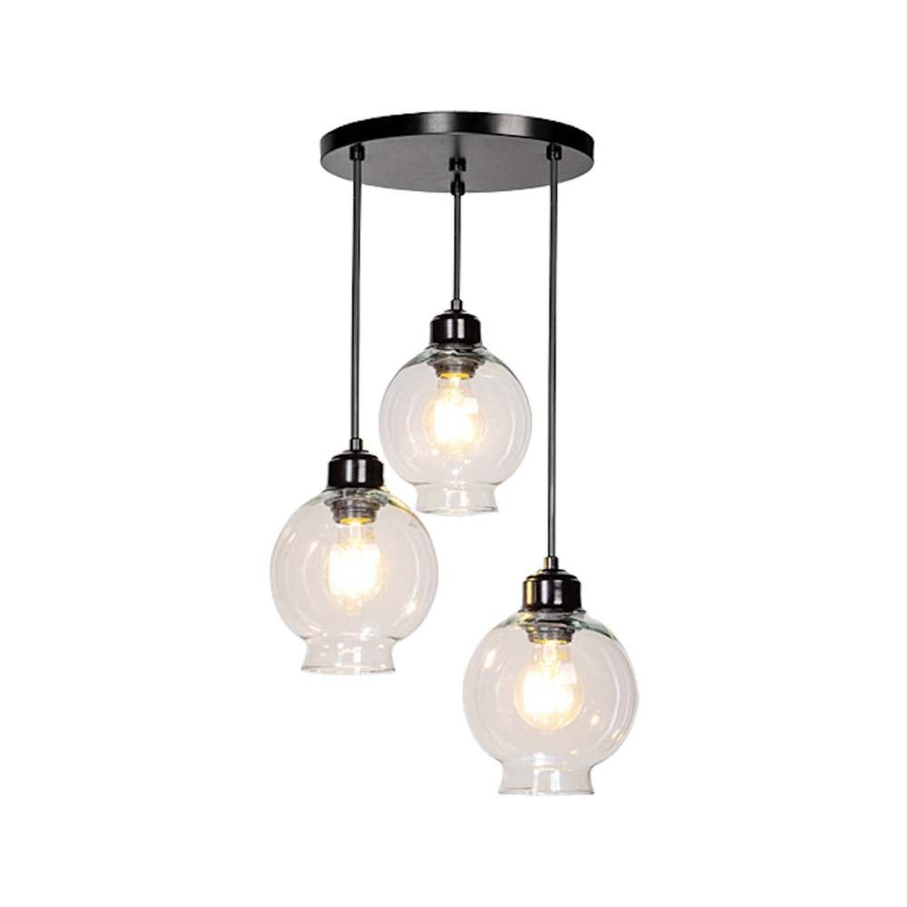 LUMINARIA COLGANTE LAMINA DE ACERO COLOR NEGRO + VIDRIO SOPLADO TRANSPARENTE 35cm H-120cm 127V- BASE DE TECHO REDONDA LAMPARA OPCIONAL NO INCLUIDA*** HAE ***
