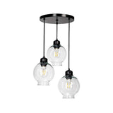 LUMINARIA COLGANTE LAMINA DE ACERO COLOR NEGRO + VIDRIO SOPLADO TRANSPARENTE 35cm H-120cm 127V- BASE DE TECHO REDONDA LAMPARA OPCIONAL NO INCLUIDA*** HAE ***