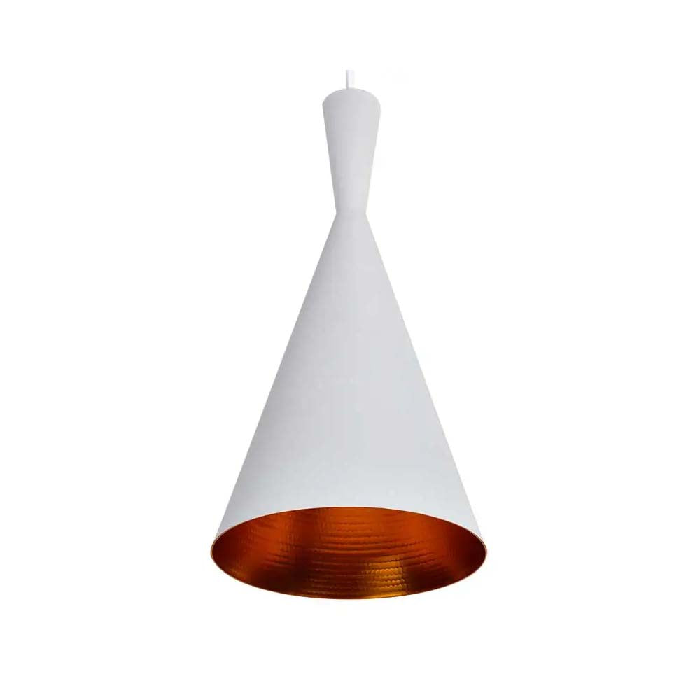 LUMINARIO COLGANTE ALUMINIO INTERIOR ANODIZADO EN COLOR BLANCO 127V LAMPARA OPCIONAL NO INCLUIDA MAXXI