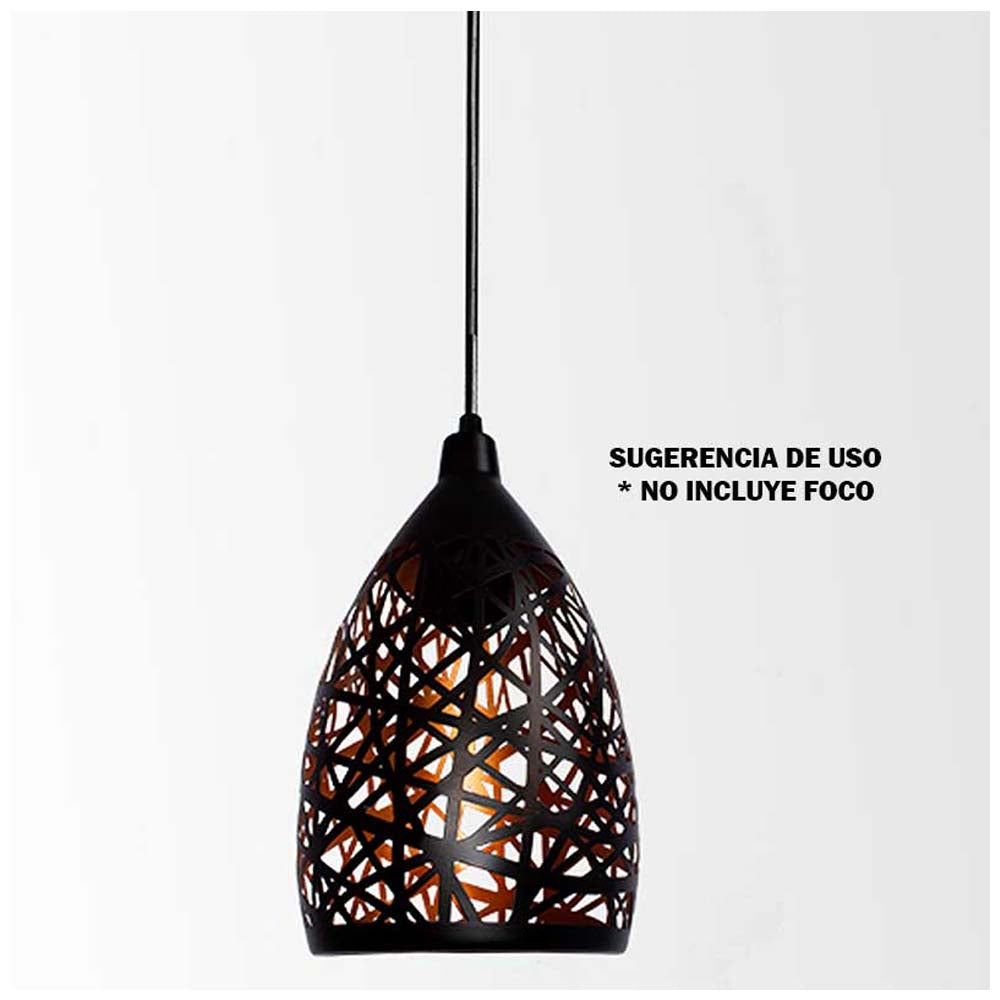 LUMINARIO COLGANTE 2 PZASEN RIEL DE 50CMACERO CORTE LASER NEGRO + INTERIOR DORADO14CM H-120CM 127VLAMPARAS OPCIONALES NO INCLUIDAS(MX-CL7007-N/D/2)