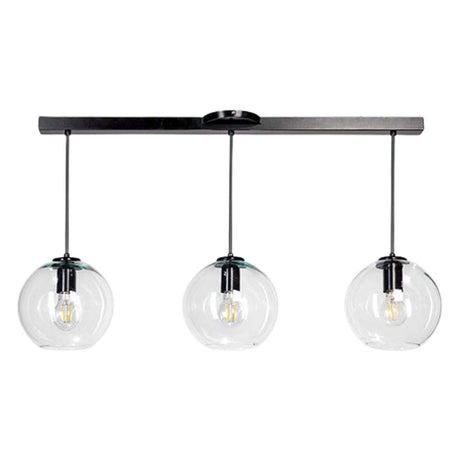 LUMINARIO COLGANTE PANTALLAS EN VIDRIO SOPLADO TRANSPATENTE EN RIEL DE 80 CM 20CM H120CM USO INTERIOR SE RECOMIENDA EL USO DE FOCOS FILAMENTO VINTAGE NO INCLUIDOS