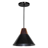 CAMPANA DECORATIVA EN METAL COLOR NEGRO MATE DETALLE EN COLOR COBRE CANOPE Y CABLE NEGRO 23.8XM H120CM USO INTERIOR NO INCLUYE LAMPARA