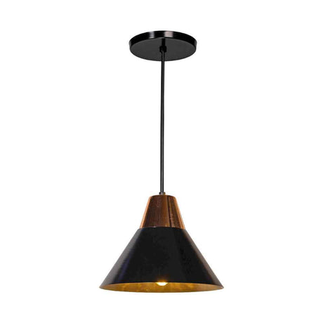 CAMPANA DECORATIVA EN METAL COLOR NEGRO MATE DETALLE EN COLOR COBRE CANOPE Y CABLE NEGRO 23.8XM H120CM USO INTERIOR NO INCLUYE LAMPARA