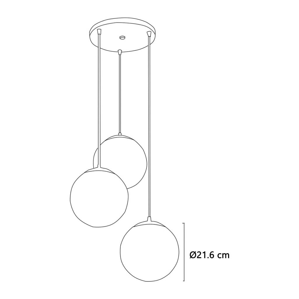 CANDIL DE 3 ESFERAS CUERPO EN ALUMINIO VIDRIO MATE 3X26W S/ FOCO MCA MAXXI