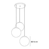 CANDIL DE 3 ESFERAS CUERPO EN ALUMINIO VIDRIO MATE 3X26W S/ FOCO MCA MAXXI