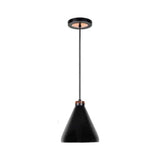 LUMINARIO COLGANTE LAMINA DE ACERO NEGRO + INTERIOR BLANCO + DETALLE DE MADERA 12.5CM H-120CM 127V LAMPARA OPCIONAL NO INCLUIDA