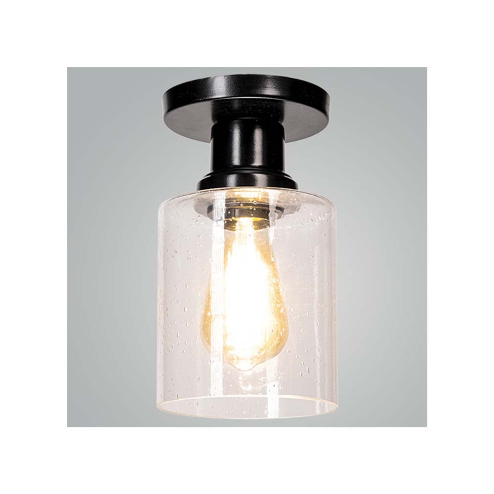 PLAFON 8076 (11XH20CM) CON VIDRIO SOPLADO TRANSPARENTE COLOR NEGRO 1XE27