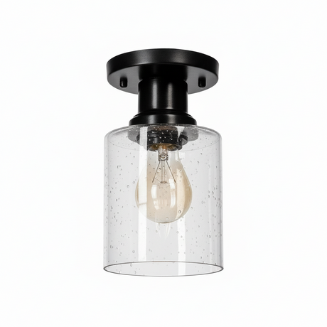 PLAFON 8076 (11XH20CM) CON VIDRIO SOPLADO TRANSPARENTE COLOR NEGRO 1XE27