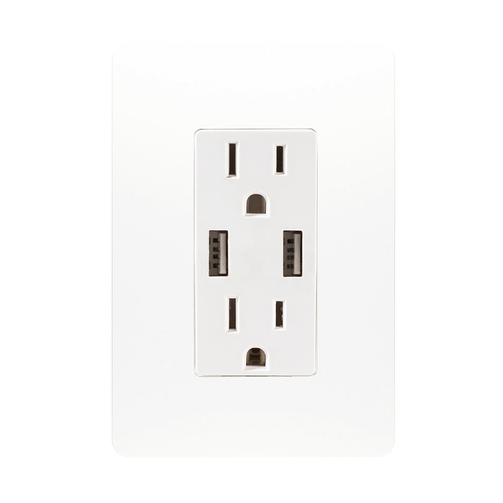 CONTACTO DÚPLEX ESTEVEZ UNNO 2 POLOS CON TIERRA Y 2 CONTACTOS USB BLANCO