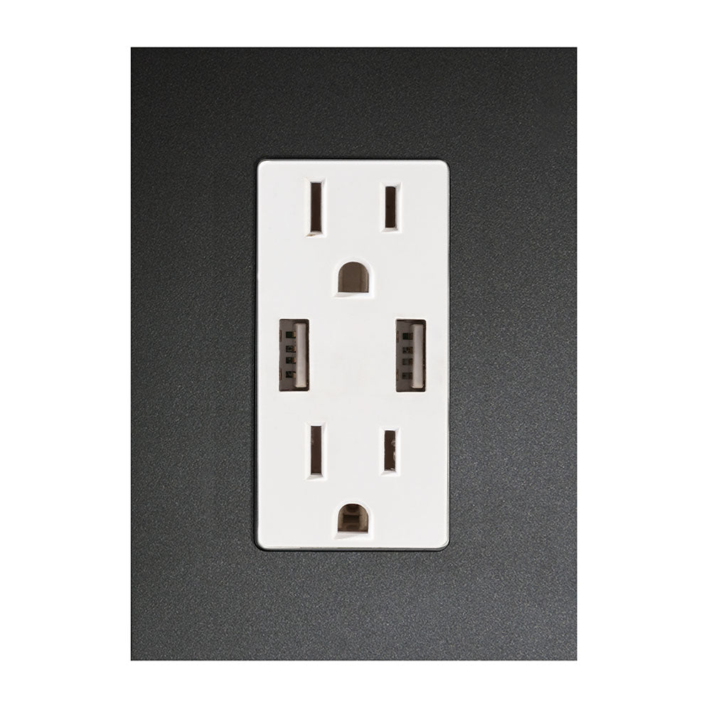 CONTACTO DÚPLEX ESTEVEZ ZENIT 2 POLOS CON TIERRA Y 2 CONTACTOS USB BLANCO CON PLACA ANTRACITA