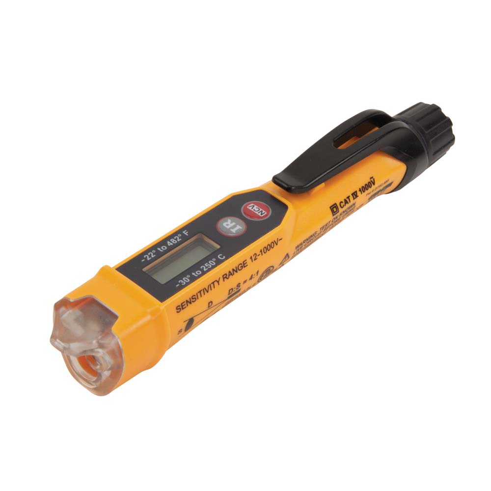 PROBADOR DE VOLTAJE KLEIN TOOLS TIPO LÁPIZ SIN CONTACTO DE 12V A 1000V CA CON TERMÓMETRO INFRARROJO
