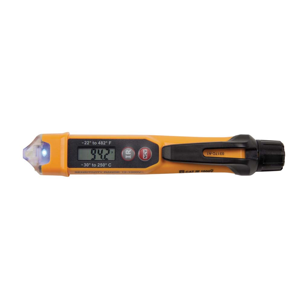 PROBADOR DE VOLTAJE KLEIN TOOLS TIPO LÁPIZ SIN CONTACTO DE 12V A 1000V CA CON TERMÓMETRO INFRARROJO