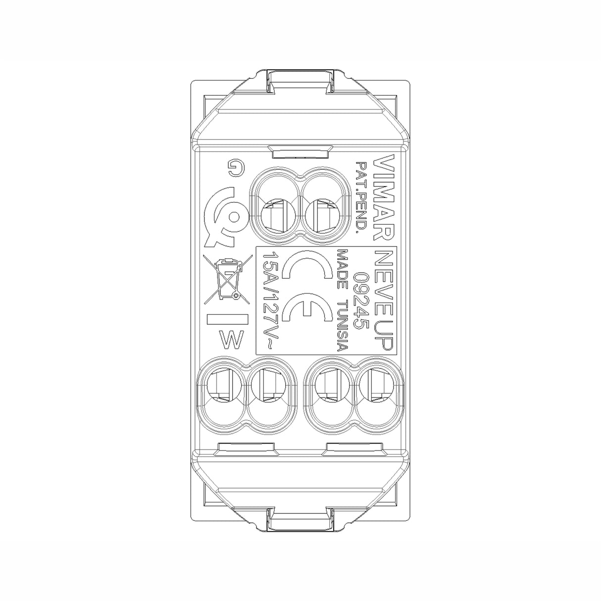 TOMACORRIENTE 2P+T 15A/127V. 1 MOD. USA BLANCO NEVE VIMAR