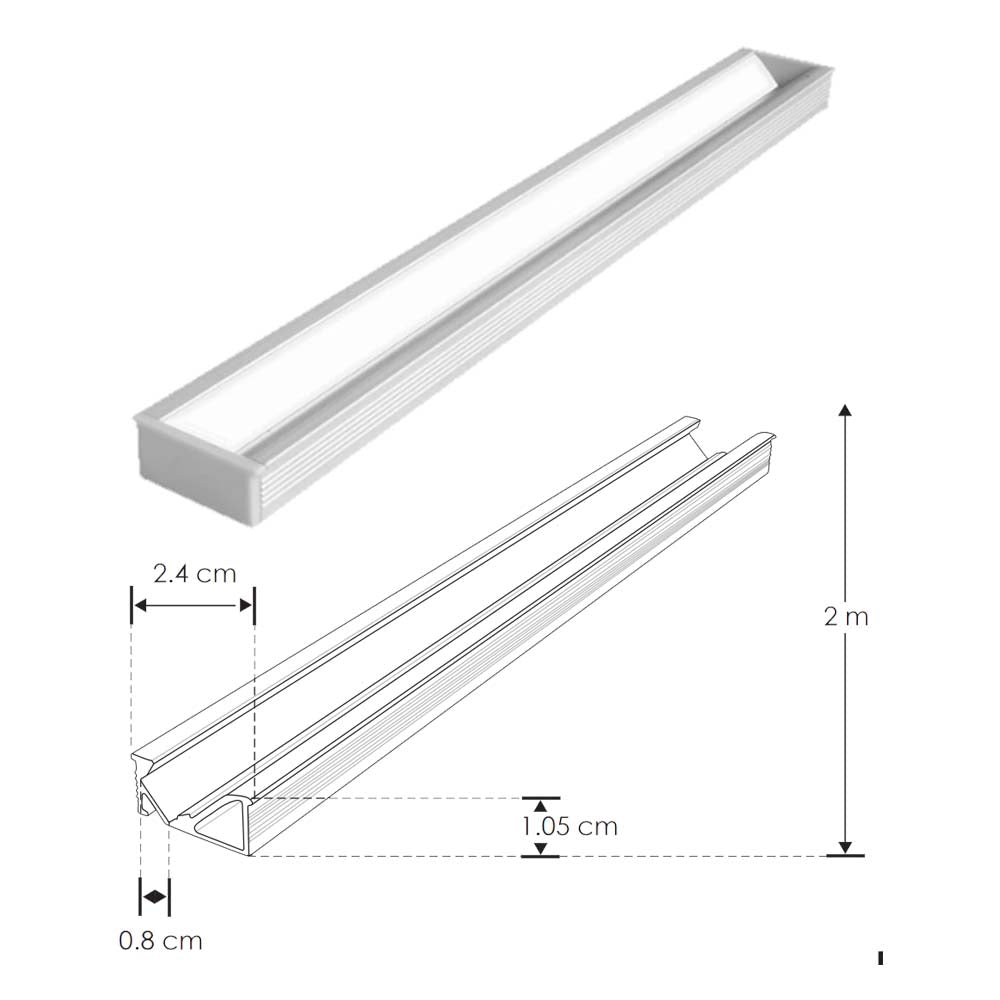 KIT DE PERFIL PARA TIRA EXTRAPLANA TIPO WALL WASHER DE LED QUE INCLUYE PERFIL DE ALUM DE 2M MICA DIFUSA DE 2M KIT DE 2 TAPAS LATERAES DE EMPOTRAR PROTECCION IP20