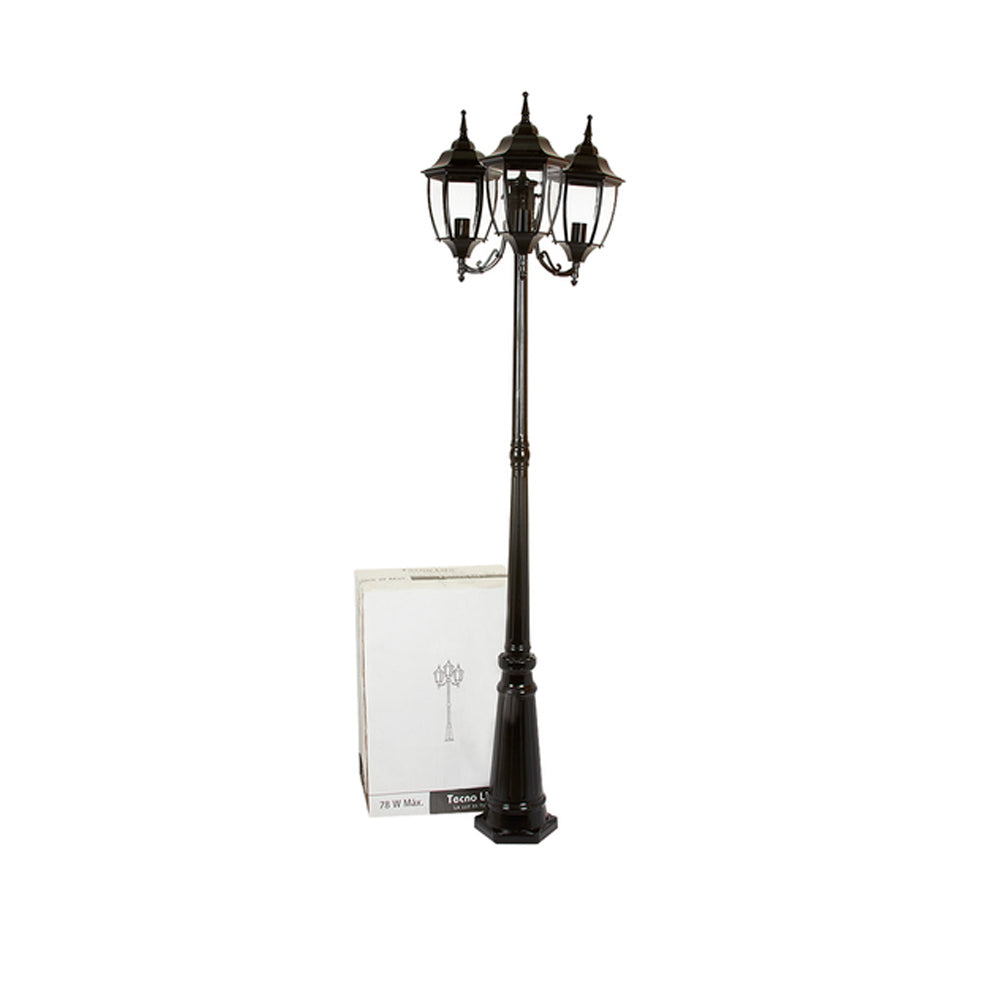 POSTE DE LUZ BADALONA TRES FAROLES 2.21M DE ALTURA 180W TRES BASES E27 NO INCLUYE FOCOS NEGRO