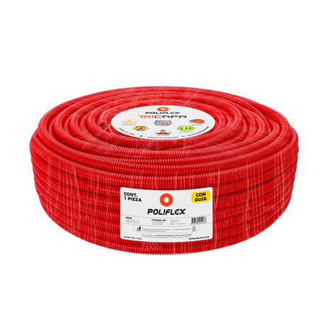 POLIFLEX EXTRA RESISTENTE ROJO 1/2" C/GUIA P-PRG20-100*** EXCLUSIVO ROLLO 100MTS***