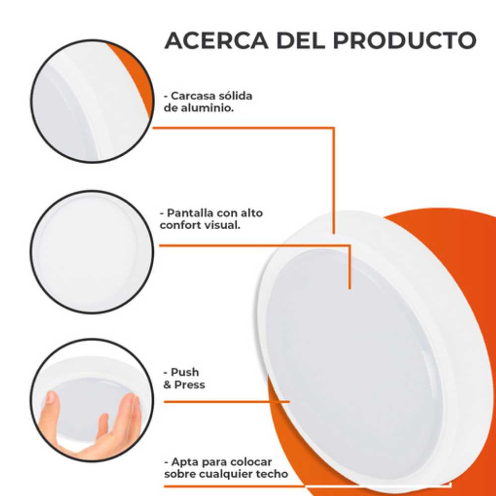LÁMPARA DE INTERIOR LED TECNOLITE PADANG PARA SOBREPONER 10W LUZ SUAVE CÁLIDA