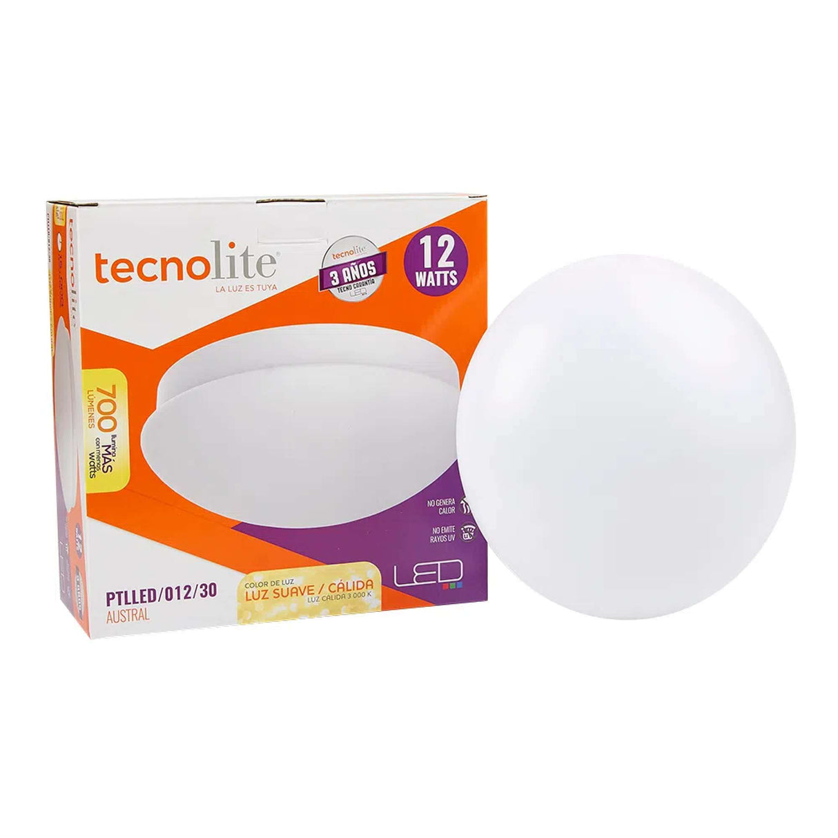 LÁMPARA DE INTERIOR LED AUSTRAL TECNOLITE PARA SOBREPONER 12W LUZ SUAVE CÁLIDA