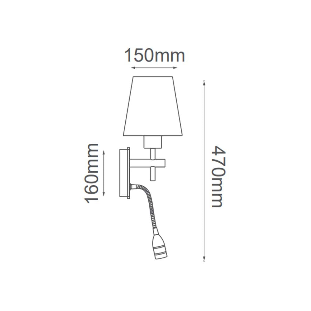 LUM MURO LED ZIMMER CROMO Y PANTALLA BLANCA 2 LUCES E26 (FOCO NO INCLUIDO)+ 1 LED 3W  QUOR