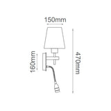 LUM MURO LED ZIMMER CROMO Y PANTALLA BLANCA 2 LUCES E26 (FOCO NO INCLUIDO)+ 1 LED 3W  QUOR