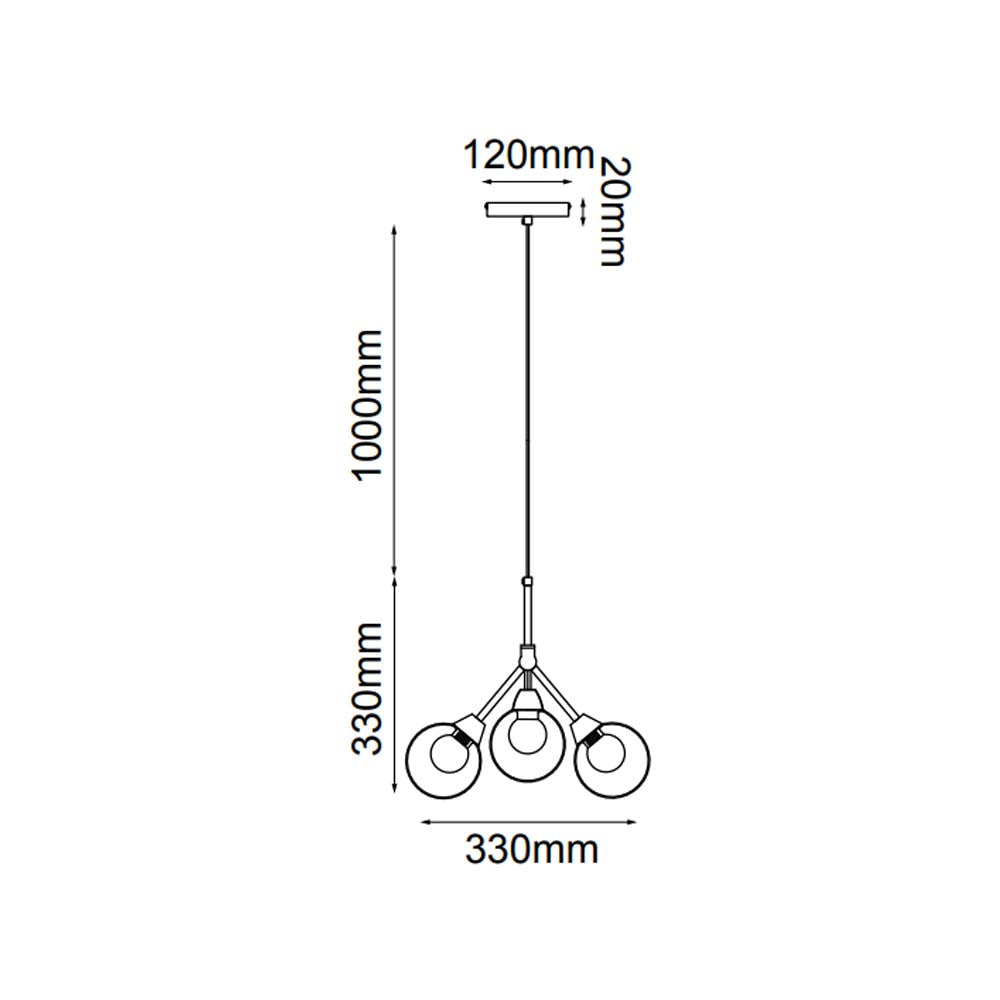 LUMINARIO COLGANTE BRANCHE NEGRO 3 LUCES DE 4W MAX 12W W450-H1200 G9 127V  QUOR *** HA. LUMI ***