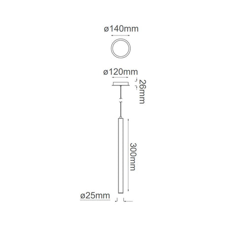 LUM COLGANTE CILINDRO 1 LUZ MINHA PENDANT D25XH300MM 1XG9 (NO INCLUIDO) DORADO QUOR