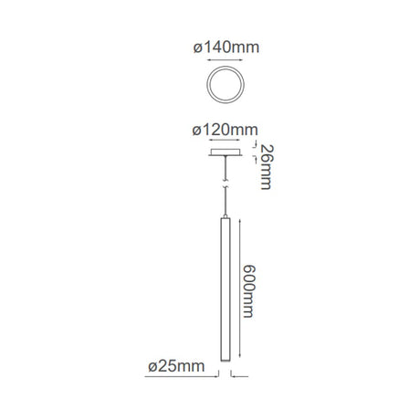LUM COLGANTE CILINDRO 1 LUZ MINHA PENDANT D25XH600MM 1XG9 (NO INCLUIDO) DORADO QUOR