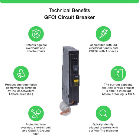 INTERRUPTOR TERMOMAGNETICO QO120GFI 1X20A 6MA GFI PGTAIL ENCHUFABLE 10KA SCHNEIDER ELECTRIC *** OFRECER BTP1C20R6 ***
