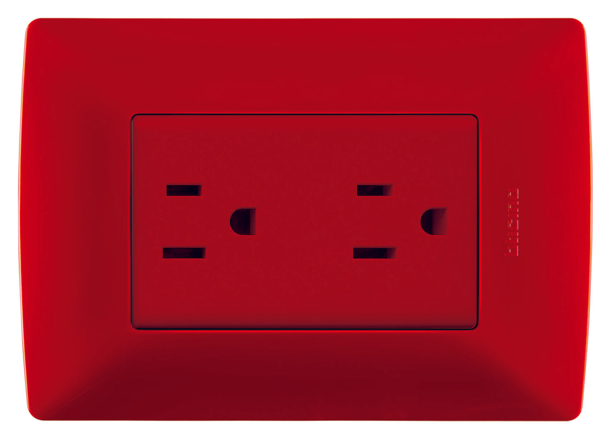 TOMA DE CORRIENTE DÚPLEX BTICINO 15A 127-250V 2P 1T 3 MÓDULOS ROJO QZ5115DR ***HAE 2023***