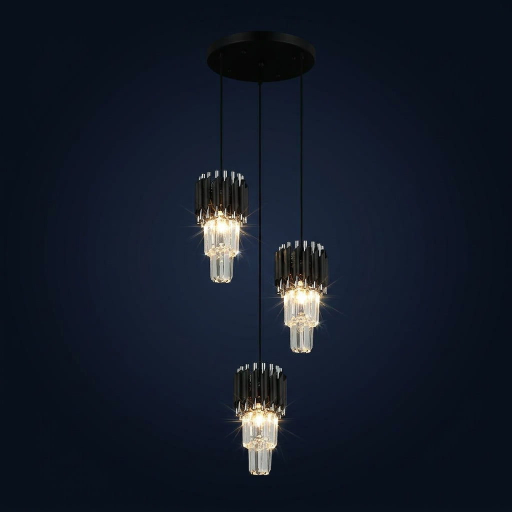 MINI CANDIL DE TRES LUCES CRISTAL CROM/NEG E27