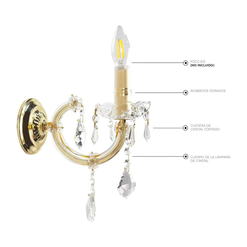 ARBOTANTE LUJO TIPO CANDIL GOLD 1 LUZ E12 (NO INCLUIDO) GAMALUX *** HA. LUMI ***