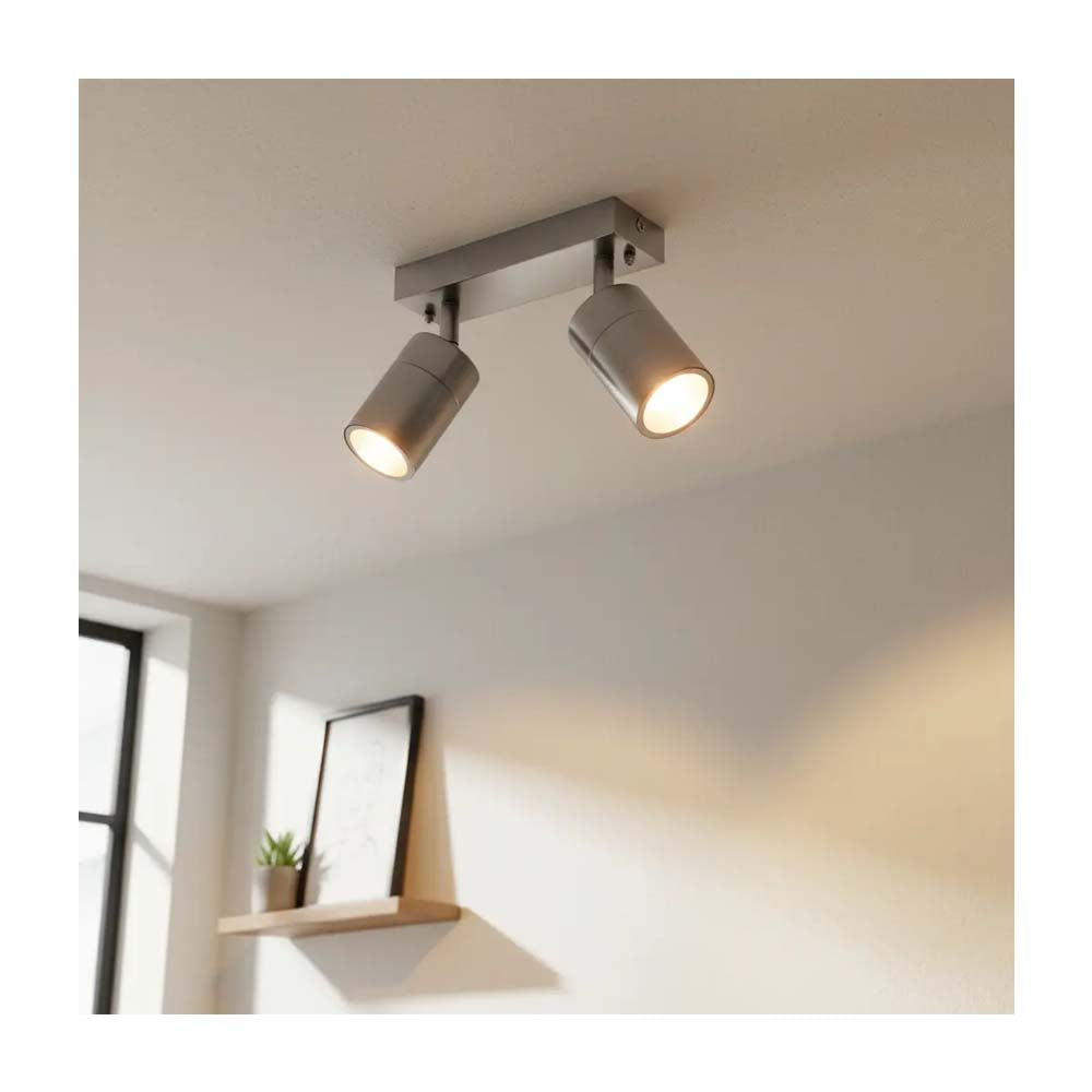 LUMINARIO RESIDENCIAL PARA INTERIOR A TECHO PLATA 70W/2XGU10 IP44 BASE GU10 NO INCLUIDA